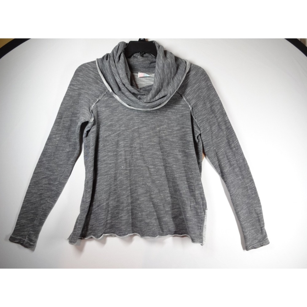 Free People Beach Cowl Neck Top Womens Large Grey Slub Knit Boho Pullover